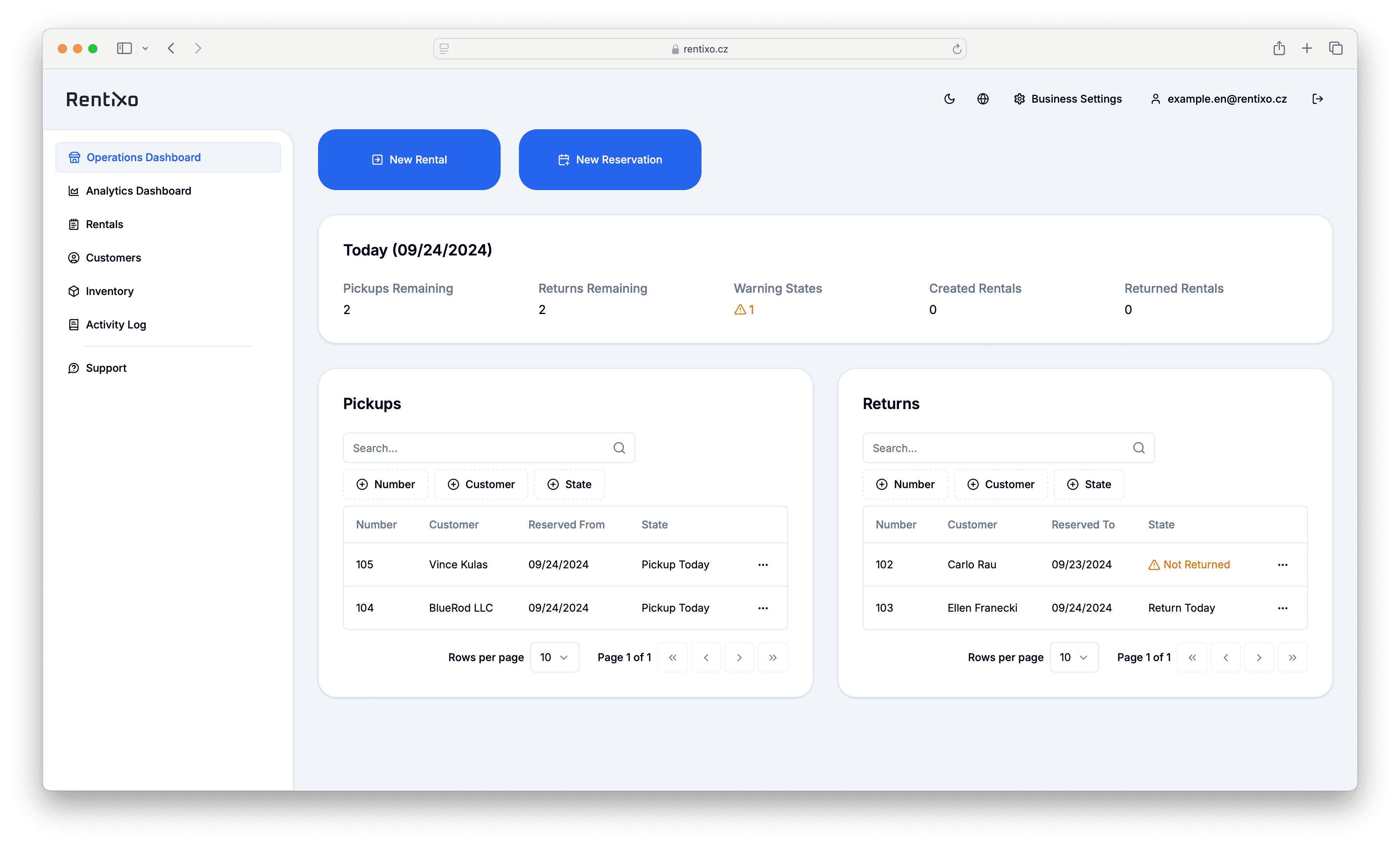 Rentixo simple user interface